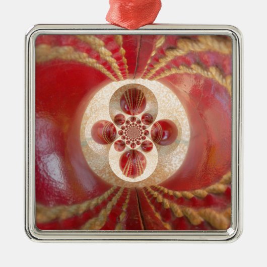 レッドクリケットボール抽象芸術アートプリントデザイン メタルオーナメント (正面)