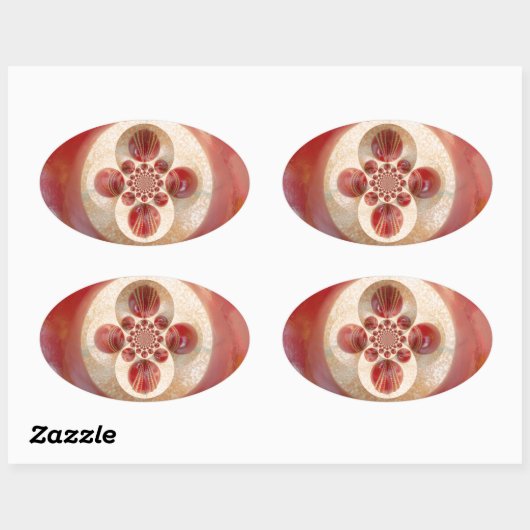 レッドクリケットボール抽象芸術アートプリントデザイン 楕円形シール (シート)