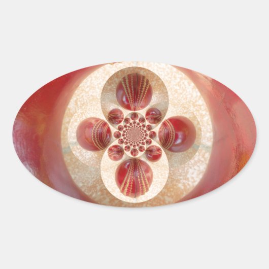 レッドクリケットボール抽象芸術アートプリントデザイン 楕円形シール (正面)