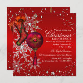 レッドクリスタルスノーフレーククリスマスディナーパーティー3 招待状 (正面/裏面)