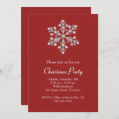 レッドクリスタルスノーフレーク付きクリスマスパーティー 招待状 (正面/裏面)