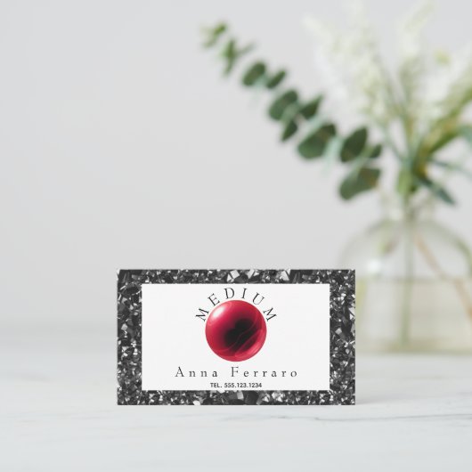 レッドクリスタルボール&オブシディアン占い 名刺 (スタンド正面)