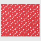 レッドクリスマスに雪の結晶とサンタ ラッピングペーパー (フラット)