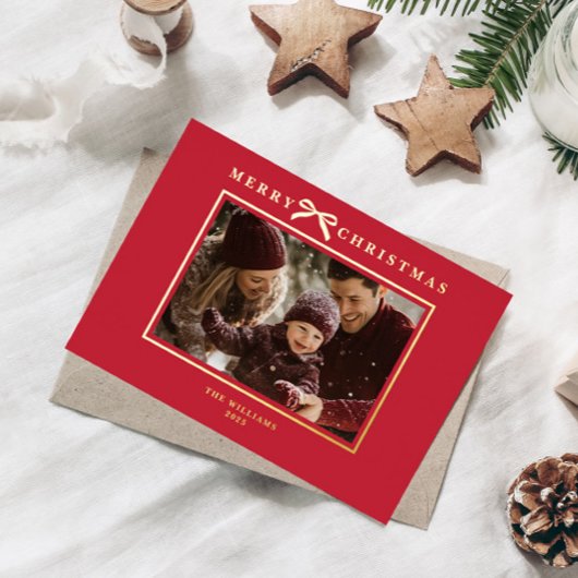 レッドクリスマスの気まぐれな家族写真 箔シーズンカード