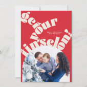 レッドクリスマスはっきりしたタイポグラフィオーバルアーチ写真 シーズンカード (正面)