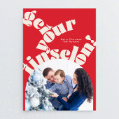 レッドクリスマスはっきりしたタイポグラフィオーバルアーチ写真 シーズンカード