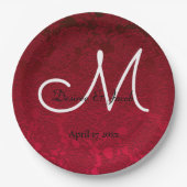 レッドクリスマスウィンターウェディング披露宴モノグラム ペーパープレート (正面)