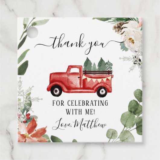 レッドクリスマスウィンタートラックありがとうラベル フェイバータグ (正面)