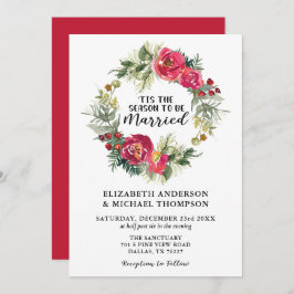 レッドクリスマスウォーター色フローラ結婚リース 招待状