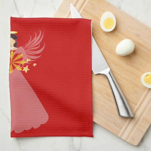 レッドクリスマスエンジェルハートスターズウィングスハロー キッチンタオル (四つ折り)