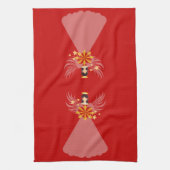 レッドクリスマスエンジェルハートスターズウィングスハロー キッチンタオル (縦)