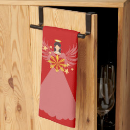 レッドクリスマスエンジェルハートスターズウィングスハロー キッチンタオル