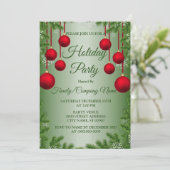 レッドクリスマスオーナメントグリーンホリデーズパーティー 招待状 (スタンド正面)