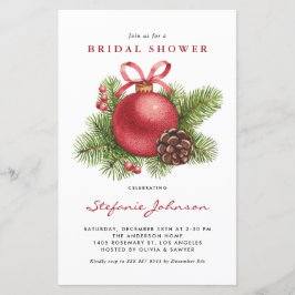 レッドクリスマスオーナメントブライダルシャワーの招待状