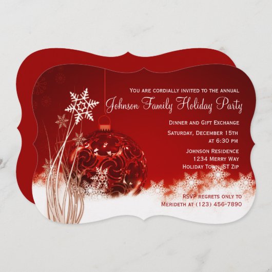 レッドクリスマスオーナメントホリデーパーティー招待状 招待状 (正面/裏面)