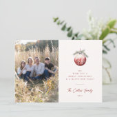 レッドクリスマスオーナメントホリデーフォトカード シーズンカード (スタンド正面)