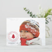 レッドクリスマスオーナメントホリデーフォトカード シーズンカード (スタンド正面)