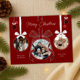 レッドクリスマスオーナメントボールリボン3枚 ポストカード