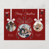 レッドクリスマスオーナメントボールリボン3枚 ポストカード (正面)