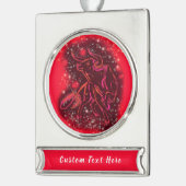 レッドクリスマスオーナメントランニングブルのアイテム – Your Text シルバープレートバナーオーナメント (左)