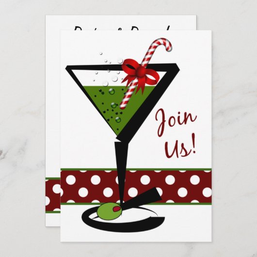 レッドクリスマスカクテルパーティの招待状 招待状 (正面/裏面)