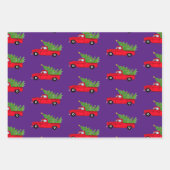 レッドクリスマスカーのトラックツリーの贈り物 ラッピングペーパーシート (正面3)