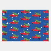 レッドクリスマスカーのトラックツリーの贈り物 ラッピングペーパーシート (正面)