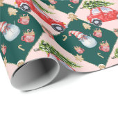 レッドクリスマスカーウォーターカラーホリデー ラッピングペーパー (ロールコーナー)