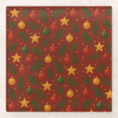 レッドクリスマスガラスコースター – ホリデーテーブルデコール ガラスコースター (正面)