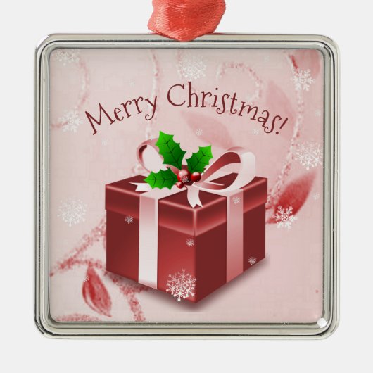 レッドクリスマスギフトセラミックオーナメント メタルオーナメント (正面)