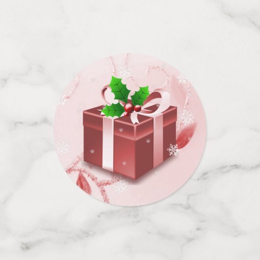 レッドクリスマスギフトテーブル紙吹雪 コンフェッティ (スモール正面)