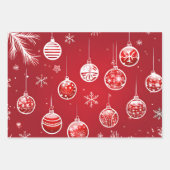 レッドクリスマスギフトラップホリデーデザイン ラッピングペーパーシート (正面3)