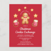 レッドクリスマスクッキー交換かわいいジンジャーブレッドマン インビテーションポストカード (正面)