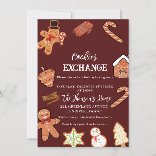 レッドクリスマスクッキー交換パーティの招待状 案内状 (正面)