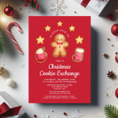 レッドクリスマスクッキー交換会 かわいいジンジャーブレッドマン 招待状