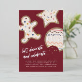 レッドクリスマスクッキー飾のパーティの招待状 箔招待状 (立ち正面)