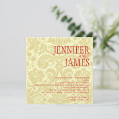 レッドクリスマスクリームダマスク結婚式招待状 招待状 (スタンド正面)