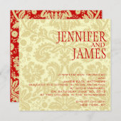 レッドクリスマスクリームダマスク結婚式招待状 招待状 (正面/裏面)
