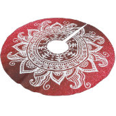 レッドクリスマスグリッターサンタマンダラスノーフレークレース ブラッシュドポリエステルツリースカート (アングル)