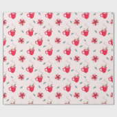 レッドクリスマスコーヒーカップ | 柊の小枝 ラッピングペーパー (フラット)