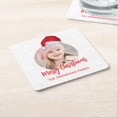 レッドクリスマスサンタハットかわいいパーティー スクエアペーパーコースター (アングル)