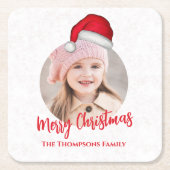レッドクリスマスサンタハットかわいいパーティー スクエアペーパーコースター (正面)