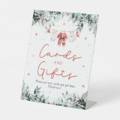 レッドクリスマスサンタベビーシャワーカードとギフト 台座サイン (正面)