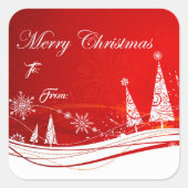 レッドクリスマスシーンギフトラベルシール スクエアシール (正面)