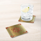 レッドクリスマススターズ金ゴールド スクエアペーパーコースター (インサイチュ)