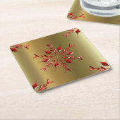 レッドクリスマススターズ金ゴールド スクエアペーパーコースター (アングル)