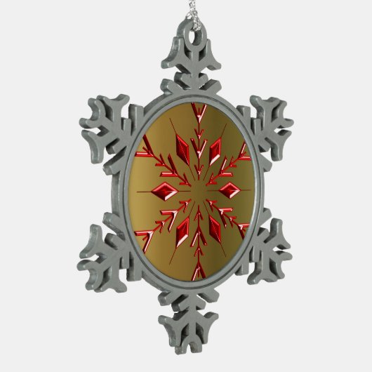 レッドクリスマススターズ金ゴールド スノーフレークピューターオーナメント (左)