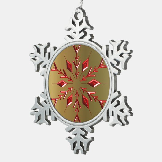 レッドクリスマススターズ金ゴールド スノーフレークピューターオーナメント (右)