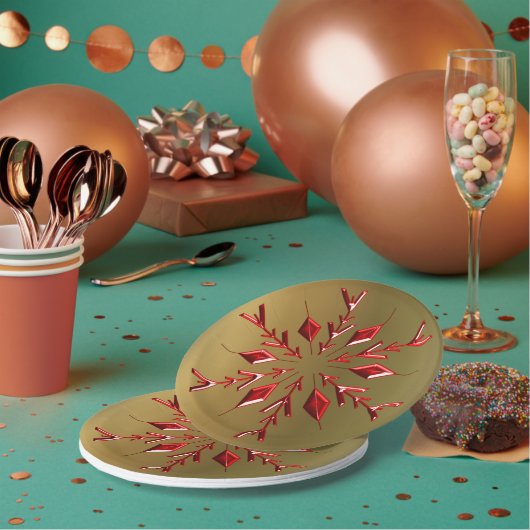 レッドクリスマススターズ金ゴールド ペーパープレート (複数)