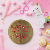 レッドクリスマススターズ金ゴールド ペーパープレート (パーティー)